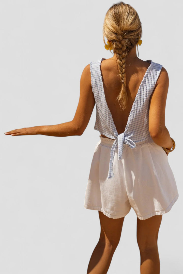 Rebecca™ - Blue Gingham Crop Top