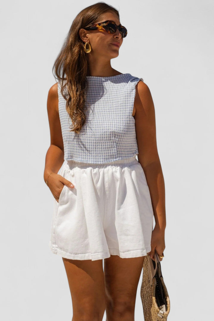 Rebecca™ - Blue Gingham Crop Top